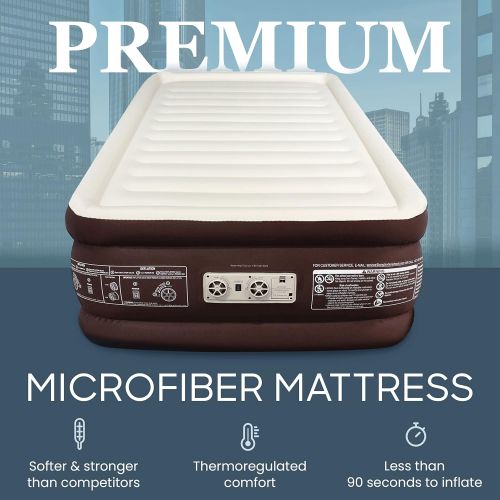  Englander Queen Size Air Mattress w/ Built in Pump - Luxury Double High Inflatable Bed for Home, Travel & Camping - Premium Blow Up Bed for Kids & Adults