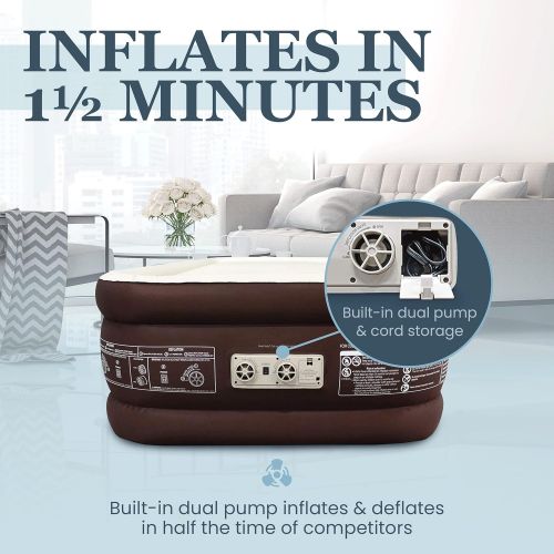  Englander Queen Size Air Mattress w/ Built in Pump - Luxury Double High Inflatable Bed for Home, Travel & Camping - Premium Blow Up Bed for Kids & Adults