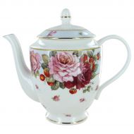 English Tea Store Peony and Strawberry Blue Bone China - 40 Ounce Teapot