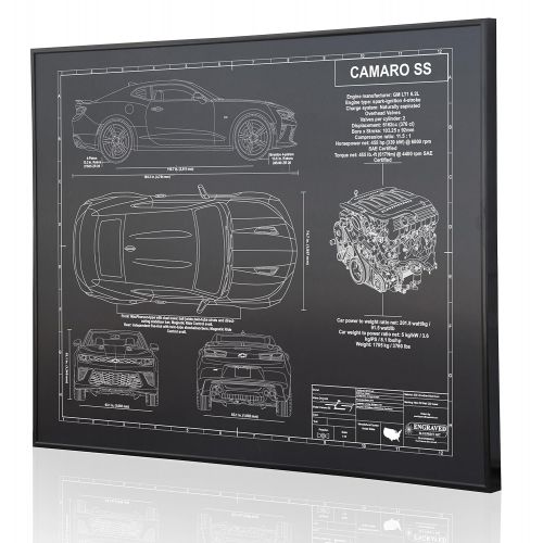  Engraved Blueprint Art LLC Chevrolet Camaro SS 6th Generation Blueprint Artwork-Laser Marked & Personalized-The Perfect Camaro Gifts