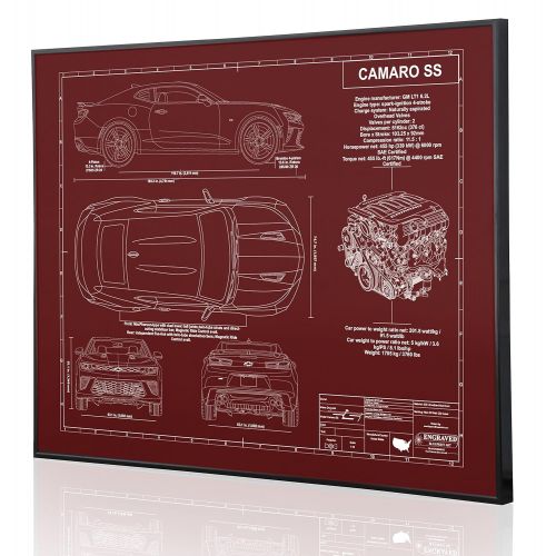  Engraved Blueprint Art LLC Chevrolet Camaro SS 6th Generation Blueprint Artwork-Laser Marked & Personalized-The Perfect Camaro Gifts