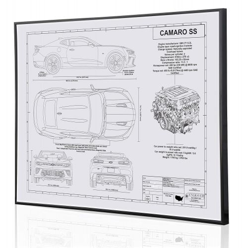  Engraved Blueprint Art LLC Chevrolet Camaro SS 6th Generation Blueprint Artwork-Laser Marked & Personalized-The Perfect Camaro Gifts