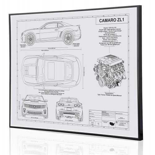  Engraved Blueprint Art LLC Chevrolet Camaro ZL1 5th Generation Blueprint Artwork-Laser Marked & Personalized-The Perfect Camaro Gifts