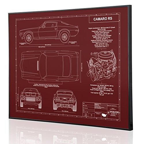  Engraved Blueprint Art LLC Chevrolet Camaro RS 2nd Generation Blueprint Artwork-Laser Marked & Personalized-The Perfect Camaro Gifts