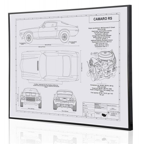  Engraved Blueprint Art LLC Chevrolet Camaro RS 2nd Generation Blueprint Artwork-Laser Marked & Personalized-The Perfect Camaro Gifts