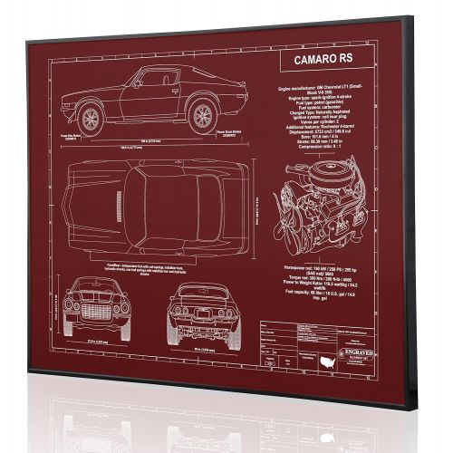  Engraved Blueprint Art LLC Chevrolet Camaro RS 2nd Generation Blueprint Artwork-Laser Marked & Personalized-The Perfect Camaro Gifts