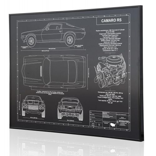  Engraved Blueprint Art LLC Chevrolet Camaro RS 2nd Generation Blueprint Artwork-Laser Marked & Personalized-The Perfect Camaro Gifts