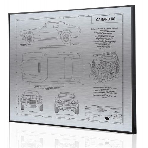  Engraved Blueprint Art LLC Chevrolet Camaro RS 2nd Generation Blueprint Artwork-Laser Marked & Personalized-The Perfect Camaro Gifts