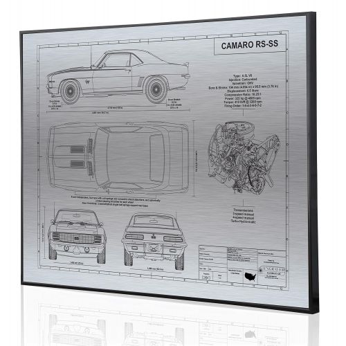  Engraved Blueprint Art LLC 1969 Chevrolet Camaro RS-SS 396 V8 Blueprint Artwork-Laser Marked & Personalized-The Perfect Camaro Gifts