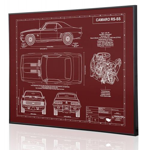  Engraved Blueprint Art LLC 1969 Chevrolet Camaro RS-SS 396 V8 Blueprint Artwork-Laser Marked & Personalized-The Perfect Camaro Gifts