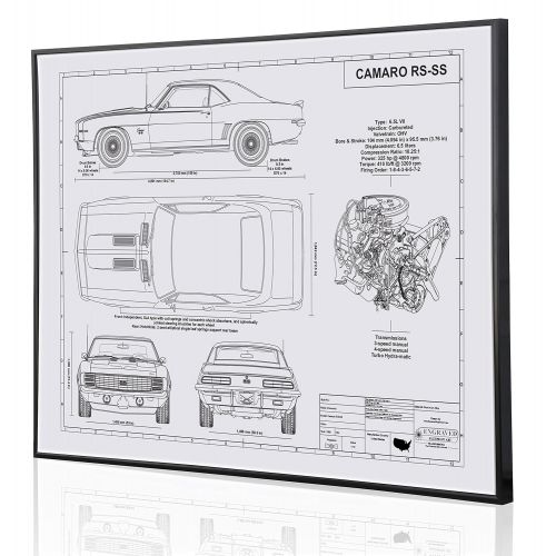  Engraved Blueprint Art LLC 1969 Chevrolet Camaro RS-SS 396 V8 Blueprint Artwork-Laser Marked & Personalized-The Perfect Camaro Gifts