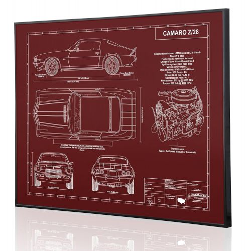  Engraved Blueprint Art LLC Chevrolet Camaro Z28 2nd Generation Blueprint Artwork-Laser Marked & Personalized-The Perfect Camaro Gifts