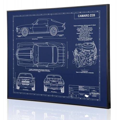  Engraved Blueprint Art LLC Chevrolet Camaro Z28 2nd Generation Blueprint Artwork-Laser Marked & Personalized-The Perfect Camaro Gifts