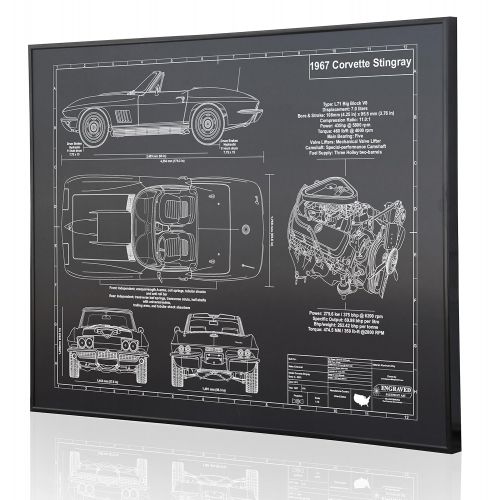  Engraved Blueprint Art LLC Corvette Stingray Convertible C2 L71 Engine Blueprint Artwork-Laser Marked & Personalized-The Perfect Corvette Gifts