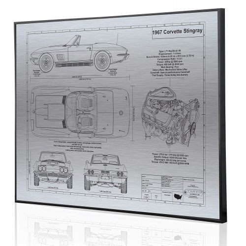  Engraved Blueprint Art LLC Corvette Stingray Convertible C2 L71 Engine Blueprint Artwork-Laser Marked & Personalized-The Perfect Corvette Gifts