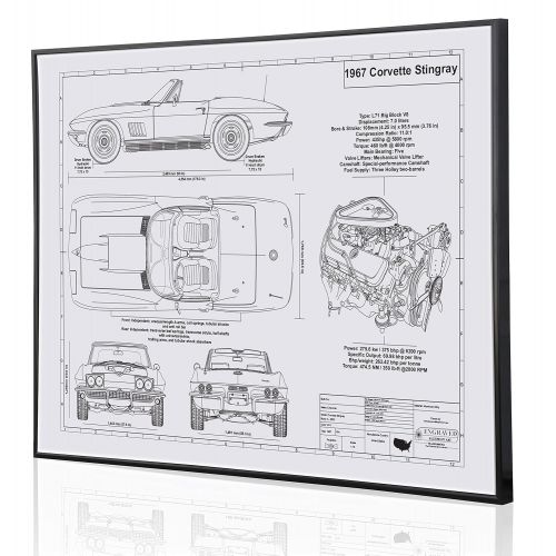  Engraved Blueprint Art LLC Corvette Stingray Convertible C2 L71 Engine Blueprint Artwork-Laser Marked & Personalized-The Perfect Corvette Gifts