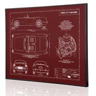 Engraved Blueprint Art LLC Corvette C1 1955 Blueprint Artwork-Laser Marked & Personalized-The Perfect Corvette Gifts