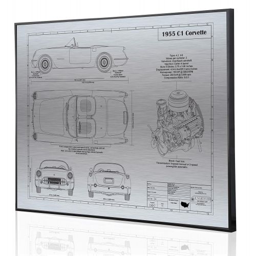  Engraved Blueprint Art LLC Corvette C1 1955 Blueprint Artwork-Laser Marked & Personalized-The Perfect Corvette Gifts