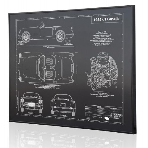  Engraved Blueprint Art LLC Corvette C1 1955 Blueprint Artwork-Laser Marked & Personalized-The Perfect Corvette Gifts