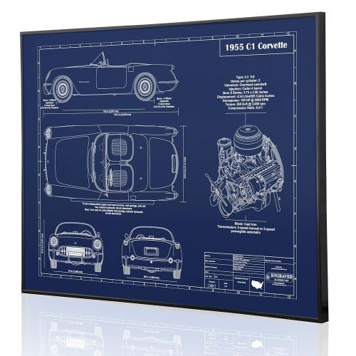  Engraved Blueprint Art LLC Corvette C1 1955 Blueprint Artwork-Laser Marked & Personalized-The Perfect Corvette Gifts