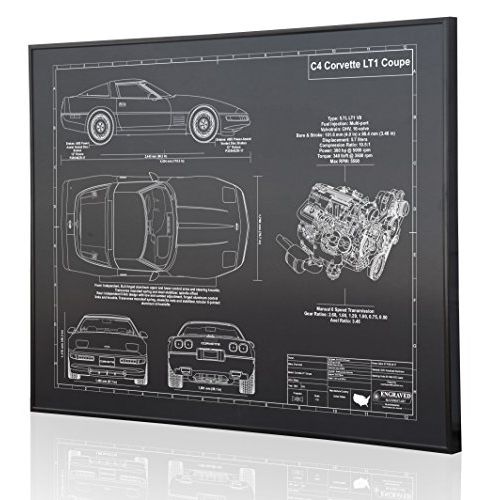  Engraved Blueprint Art LLC Corvette C4 LT1 Blueprint Artwork-Laser Marked & Personalized-The Perfect Corvette Gifts