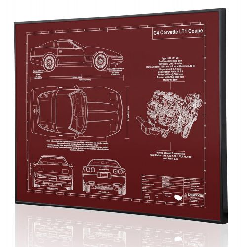  Engraved Blueprint Art LLC Corvette C4 LT1 Blueprint Artwork-Laser Marked & Personalized-The Perfect Corvette Gifts