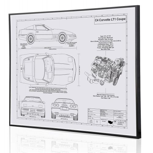  Engraved Blueprint Art LLC Corvette C4 LT1 Blueprint Artwork-Laser Marked & Personalized-The Perfect Corvette Gifts