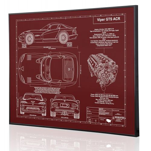  Engraved Blueprint Art LLC Dodge Viper GTS Blueprint Artwork-Laser Marked & Personalized-The Perfect Dodge Gifts