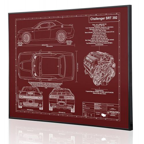 Engraved Blueprint Art LLC Dodge Challenger SRT 392 Blueprint Artwork-Laser Marked & Personalized-The Perfect Dodge Gifts