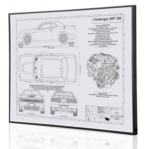  Engraved Blueprint Art LLC Dodge Challenger SRT 392 Blueprint Artwork-Laser Marked & Personalized-The Perfect Dodge Gifts