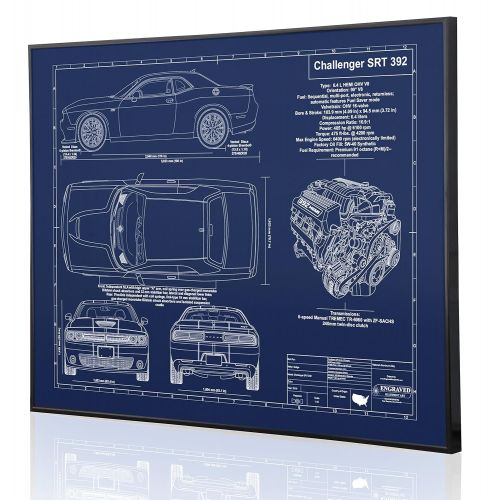  Engraved Blueprint Art LLC Dodge Challenger SRT 392 Blueprint Artwork-Laser Marked & Personalized-The Perfect Dodge Gifts