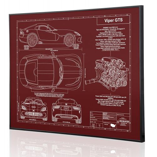  Engraved Blueprint Art LLC Dodge Viper SRT GTS Blueprint Artwork-Laser Marked & Personalized-The Perfect Dodge Gifts