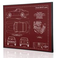 Engraved Blueprint Art LLC Ferrari 250 GT Lusso Blueprint Artwork-Laser Marked & Personalized-The Perfect Ferrari Gifts
