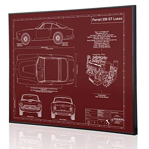  Engraved Blueprint Art LLC Ferrari 250 GT Lusso Blueprint Artwork-Laser Marked & Personalized-The Perfect Ferrari Gifts