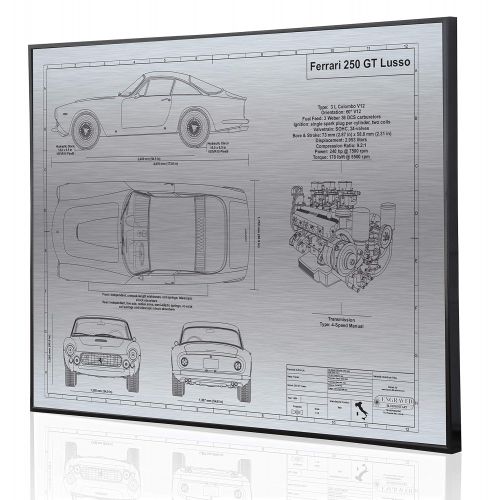  Engraved Blueprint Art LLC Ferrari 250 GT Lusso Blueprint Artwork-Laser Marked & Personalized-The Perfect Ferrari Gifts