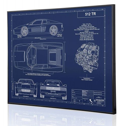  Engraved Blueprint Art LLC Ferrari 512 TR Blueprint Artwork-Laser Marked & Personalized-The Perfect Ferrari Gifts