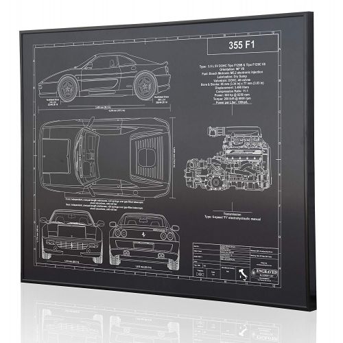  Engraved Blueprint Art LLC Ferrari 355 F1 Blueprint Artwork-Laser Marked & Personalized-The Perfect Ferrari Gifts