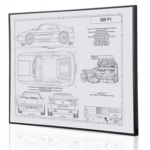  Engraved Blueprint Art LLC Ferrari 355 F1 Blueprint Artwork-Laser Marked & Personalized-The Perfect Ferrari Gifts