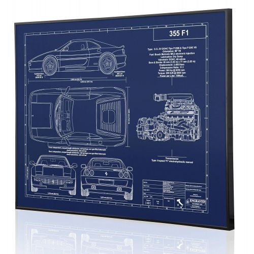  Engraved Blueprint Art LLC Ferrari 355 F1 Blueprint Artwork-Laser Marked & Personalized-The Perfect Ferrari Gifts