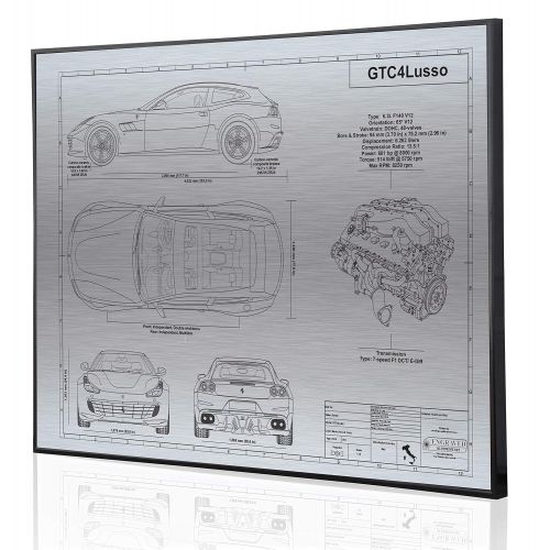  Engraved Blueprint Art LLC Ferrari GT4 Lusso Blueprint Artwork-Laser Marked & Personalized-The Perfect Ferrari Gifts