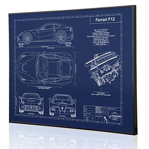  Engraved Blueprint Art LLC Ferrari F12 Berlinetta Blueprint Artwork-Laser Marked & Personalized-The Perfect Ferrari Gifts