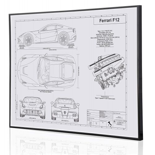  Engraved Blueprint Art LLC Ferrari F12 Berlinetta Blueprint Artwork-Laser Marked & Personalized-The Perfect Ferrari Gifts