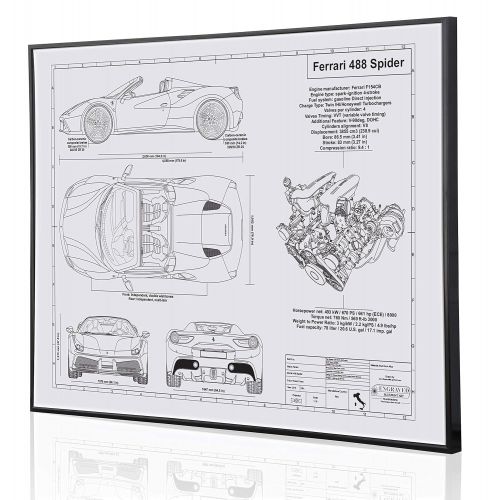  Engraved Blueprint Art LLC Ferrari 488 Spider Blueprint Artwork-Laser Marked & Personalized-The Perfect Ferrari Gifts