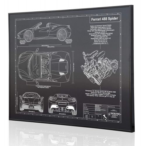  Engraved Blueprint Art LLC Ferrari 488 Spider Blueprint Artwork-Laser Marked & Personalized-The Perfect Ferrari Gifts