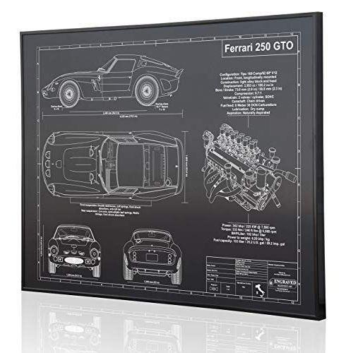  Engraved Blueprint Art LLC Ferrari 250 GTO Blueprint Artwork-Laser Marked & Personalized-The Perfect Ferrari Gifts