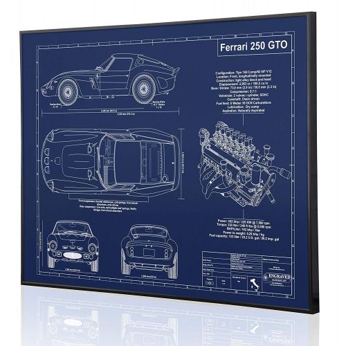  Engraved Blueprint Art LLC Ferrari 250 GTO Blueprint Artwork-Laser Marked & Personalized-The Perfect Ferrari Gifts