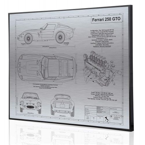  Engraved Blueprint Art LLC Ferrari 250 GTO Blueprint Artwork-Laser Marked & Personalized-The Perfect Ferrari Gifts