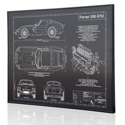  Engraved Blueprint Art LLC Ferrari 250 GTO Blueprint Artwork-Laser Marked & Personalized-The Perfect Ferrari Gifts