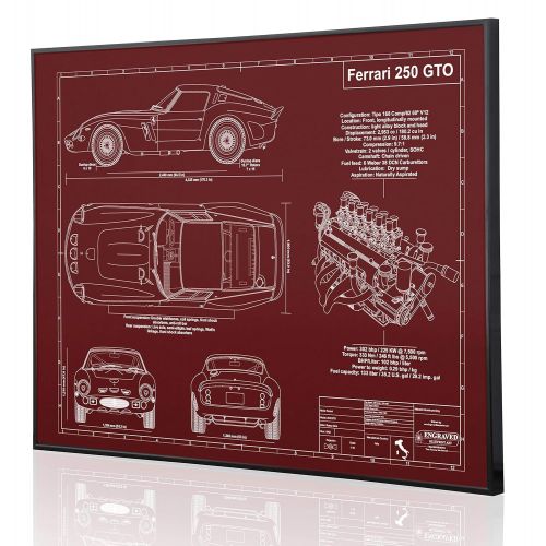  Engraved Blueprint Art LLC Ferrari 250 GTO Blueprint Artwork-Laser Marked & Personalized-The Perfect Ferrari Gifts