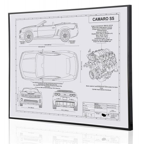  Engraved Blueprint Art LLC Chevrolet Camaro SS Convertible 5th Generation Blueprint Artwork-Laser Marked & Personalized-The Perfect Camaro Gifts